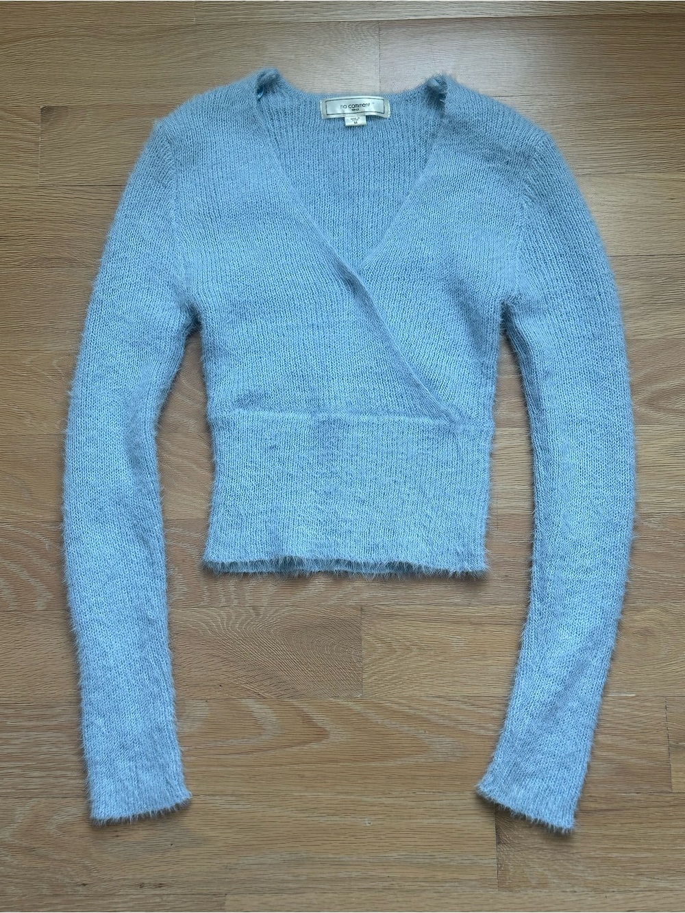 IRO Pale Blue Fuzzy V-Neck Cropped Sweater